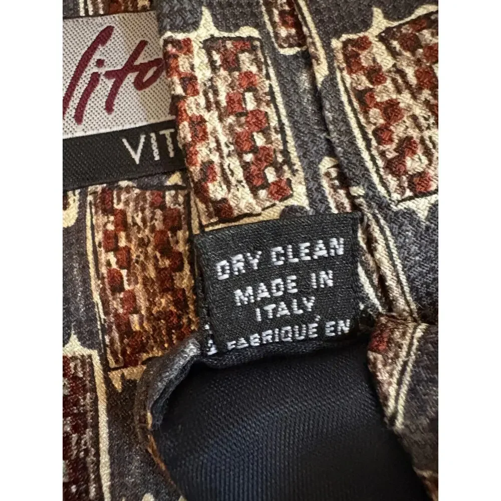 Vito Rufolo 100% Silk Tie Made in Italy Gray Rust Geometric Print 62” Long